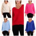 Neu Damen Frauen FLAUSCHIGE STRUKTUR V-AUSSCHNITT PULLOVER Strickpullover Winter Strickwaren