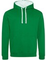 Kaputzenpullover Hoodie Pullover Kapuze Winterpullover kontrast grün/weiß