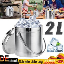 Eiskühler Eiswürfelbehälter Eiseimer Eiskübel mit Deckel und Eiszange Edelstahl.
