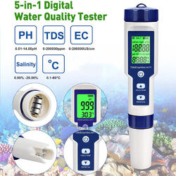 5 in 1 PH+TDS EC Digital Tester Wassertest Meter Messgerät Leitwertmessgerät NEU