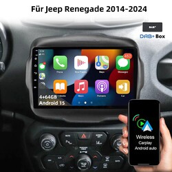 DAB+ 9" Für Jeep Renegade 2014-2024 4+64GB Android 15 Carplay Autoradio GPS Navi