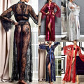 Sexy Damen Lang Kimono Nachtmantel Morgenmantel Spitze Robe Nachtwäsche Negligee