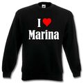 Sweatshirt Sweater I Love Marina für Damen Herren und Kinder Farben Schwarz Weiß