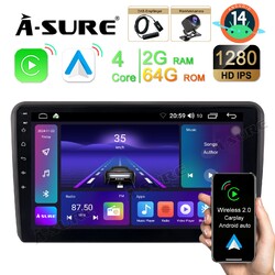 DAB+Android 14 2+64GB Für AUDI A3 8P 2003-2012 Autoradio Apple Carplay GPS Kam