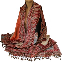 Schal 200cm x 70cm Viskose Weich Warm Paisley Damenschal  Schwarz Beige Rot  564