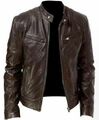 Herren Cafe Racer Vintage Schwarz Braunes Echtleder Slim Fit Echt Bikerjacke
