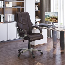 Chefsessel Computer Büro Schreibtisch Stuhl Hochlehner Kunstleder Drehstuhl Braun