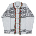 Damen Islandpullover Grau Fair Isle Rundhals Grobstrick Wolle XL