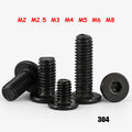 M2 M2,5 M3 - M8 schwarz 304 Edelstahl Innensechskant Utrathin Flachkopfschrauben