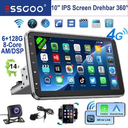 10 Zoll Autoradio 1 DIN Android14 6+128G GPS Navi 4G AM DSP Drehbarer Bildschirm