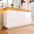 Hochglanz Sideboard Kommode mit 3 Schubladen und 2 Türen LED Beleuchtung Weiß 