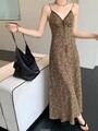 Alpine Summer Mode - Damen Sexy Leopard Kleid- Spaghetti-Träger