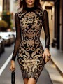 Damens elegantes Barock-Partykleid – Schwarzes & Goldenes Abendkleid S.M.l.XL
