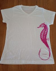 T-Shirt L 40 weiß mit Seepferdchen Aufdruck V-Ausschnitt