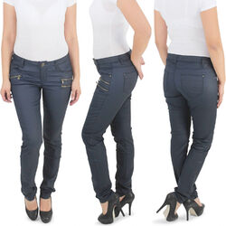 Damen Röhren Skinny Kunstleder Biker Hose Leder look Hüft Stretch Leder-Optik