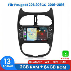Für Peugeot 206 206CC 2001-2016 Carplay Android13 Autoradio GPS NAVI BT SWC 64GB