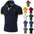 Herren Poloshirt Basic Kontrast Stickerei Kragen Kurzarm Polohemd T-Shirt Shirts