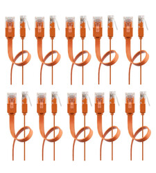 10er Set CAT 6A Flach-Patchkabel, U/UTP, orange, Kupferleiter (CU), 1 m
