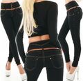 Damen Jeans Hose High Waist Corsage Bauchweg Röhrenjeans Stretch Skinny Gürtel 