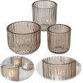 3x Set Teelichthalter Glas Retro Beige 7-9cm Teelichtglas Windlicht Kerzenhalter