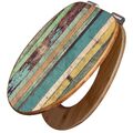 WC-Sitz Bambus Absenkautomatik Holz Toilettendeckel banjado Bunte Bretterwand