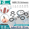 O-Ringe Dichtringe Dichtungsringe 1,0 - 53,4 mm / Schnurstärke 0,8 mm / NBR 70 A