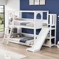 Etagenbett 90x200 cm Hochbett Kinderbett Jugendbett Hausbett mit Rutsche Weiß 