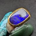 Moderner Ring blauer Boulder Opal 925 Silber vergoldet Gold RG 57