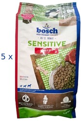 (€7,33/kg) Bosch Sensitive Hundefutter Adult mit Lamm und viel Reis: 5 x 1 kg