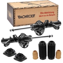 MONROE 2x Stoßdämpfer +Domlager +Staubschutzsatz vorne für Fiat 500 C Ford KA