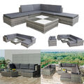 Garten Lounge Set mit Auflagen Poly Rattan Gartenmöbel Grau Sitzgruppe Set Neu