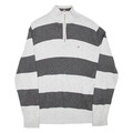 Tommy Hilfiger Herren Pullover gemustert grau gestreift 1/4 Reißverschluss eng Strick M