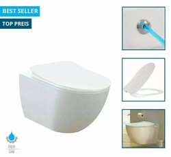 Hänge Wand Dusch WC Komplett Set Taharet/Bidet Funktion + Toilette Spülrandlos