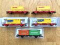 5x Fleischmann N 8242 818234 DHL Containerwagen DB Cargo Evergreen Hyundai OVP