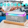 8in1 Radiowecker Uhrenradio Wecker, QI-Ladefunktion, Bluetooth Lautsprecher,RGB