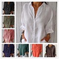 Bluse Damen Tunika Longbluse Fischerhemd Leinen-Optik Oberteile Sommer Tops SML