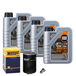 Motoröl 5W30 LIQUI MOLY Top Tec4200 4L+HENGST Ölfilter+Ölablassschraube