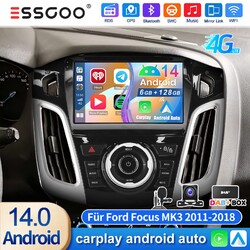 DAB+ 6+128G Für Ford Focus MK3 2012-2018 Carplay Android14 Autoradio GPS KAM+MIK