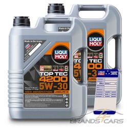 2x 5 L = 10 LITER LIQUI MOLY TOP TEC 4200 5W-30 MOTOR-ÖL MOTOREN-ÖL### INKL. ÖLWECHSEL-ANHÄNGER ###