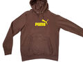 Puma herren pullover hoody braun gr M kapuze gelbes logo pulli sweatshirt sport