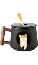 Süße Shiba Inu Tasse mit Deckel & Löffel | Hunde Kaffeetasse | Steinzeug |420ml