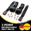 2x 3 Punkt Automatikgurt Sicherheitsgurt Universal Schwarz harter Gürtel 3,6M