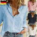 Damen Leinen Hemd Bluse Langarm Shirt Freizeit T-Shirt Oberteile Tunika Tops Hot
