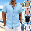 Herren Strand Tops Freizeithemden Kurzarm Knopf T-Shirt Sommer Bluse Basic Hemd