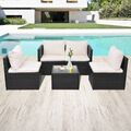 5-tlg. Garten-Lounge-Set mit Auflagen Poly Rattan Schwarz