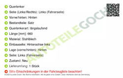 Querlenker Hinten Links 660Mm für Land Rover Freelander 2 Range Evoque 06-21