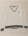 BASLER Weekend Damen Pullover Pulli mit V-Ausschnitt UK 14 Large weiß gestreift AN02