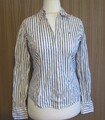 180 C38 CLARINA Damen Bluse weiß türkis gestreift Gr. 38 kurzarm Damenbluse