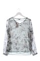 COMMA Langarm-Bluse Damen Bluse Gr. DE 40 hellgrau-schwarz-wollweiß Party-Look