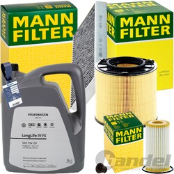 MANN INSPEKTIONSPAKET+5L ORIGINAL 0W-20 ÖL passend für AUDI A4 B9 A5 F5 Q5 TFSI